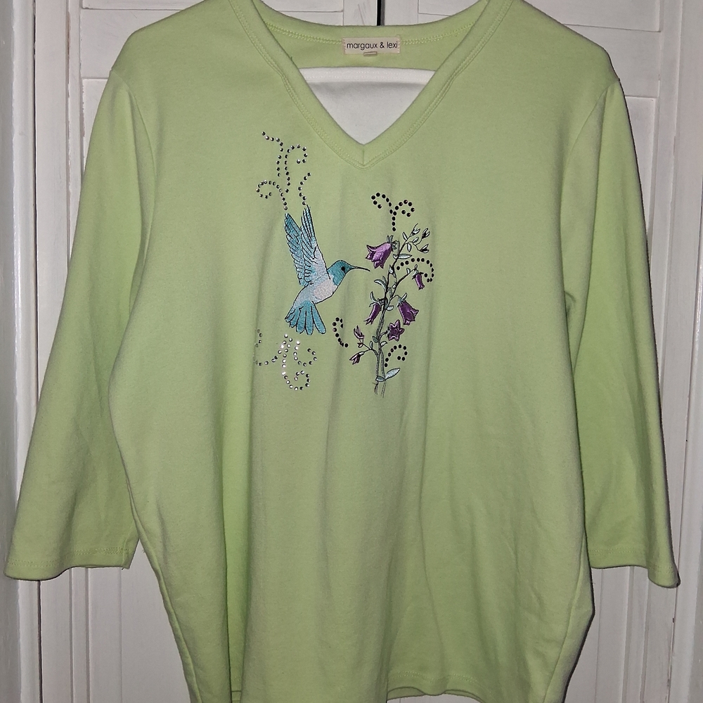 Magnolia & Vine Green Hummingbird Embroidered Women's Tunic
